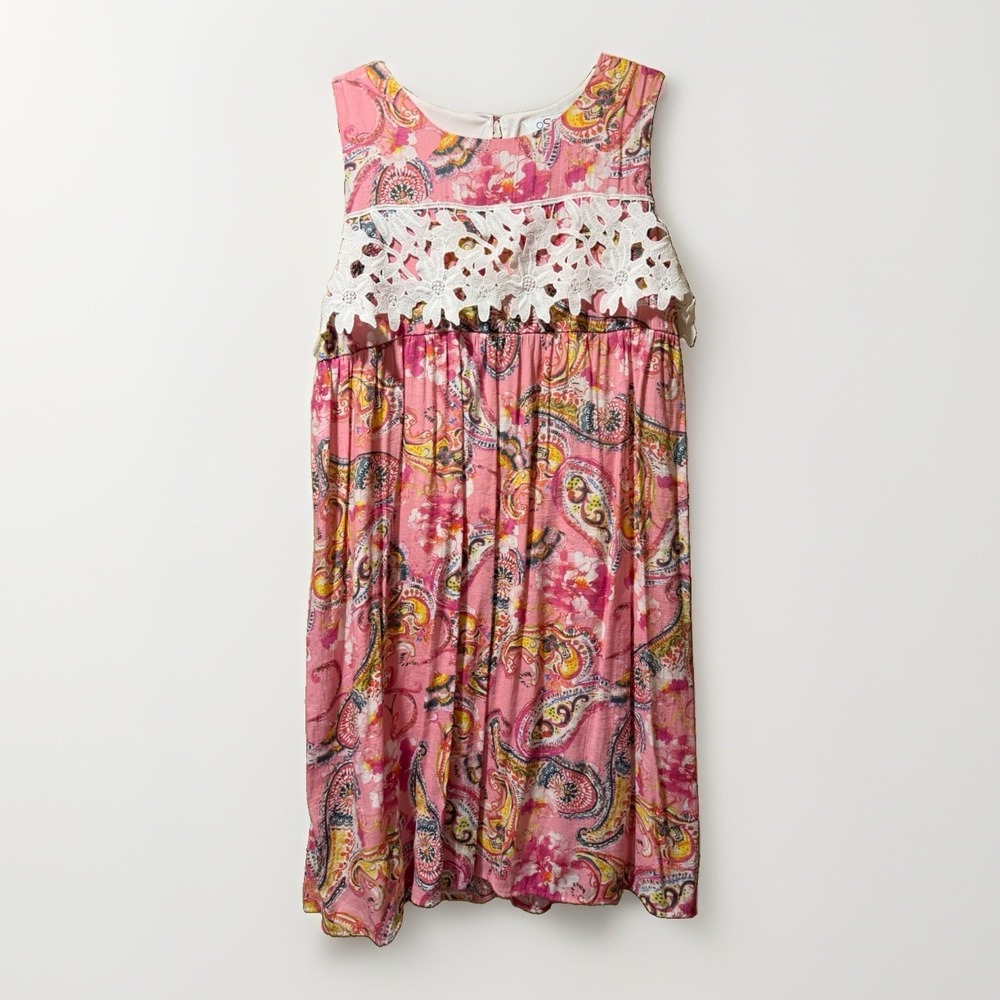 OSC Women's Pink Pasley Sleeveless Tank Dress With Appliqué Size Large